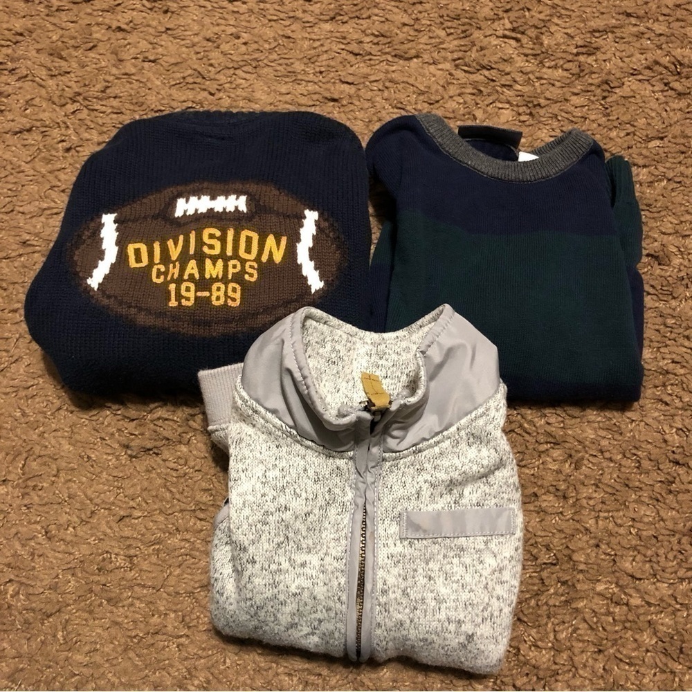 3T Sweater Vest Bundle Boys Gap Football Cardigan Gray Full Zip Vest Green